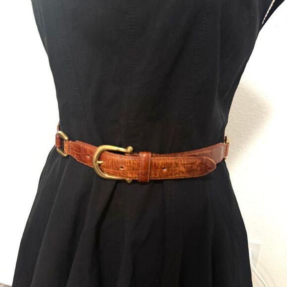 Retro Fossil 90s Vintage Brown Italian Leather Belt with Brass Buckle - Picture 3 of 8